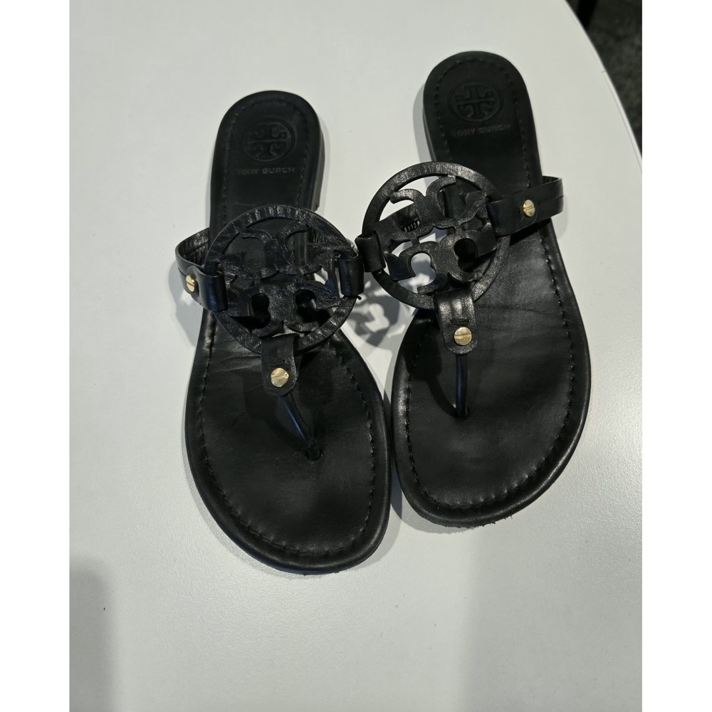 Tory Burch Size 8 Thong Style Leather Women's Miller - Black - Picture 4 of 5
